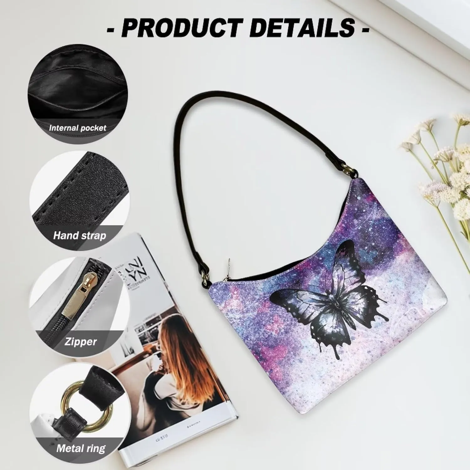 Handbag for Women Leather Underam Shoulder Bag with Zipper Fashion Work Purse Waterproof Travel Wallet
