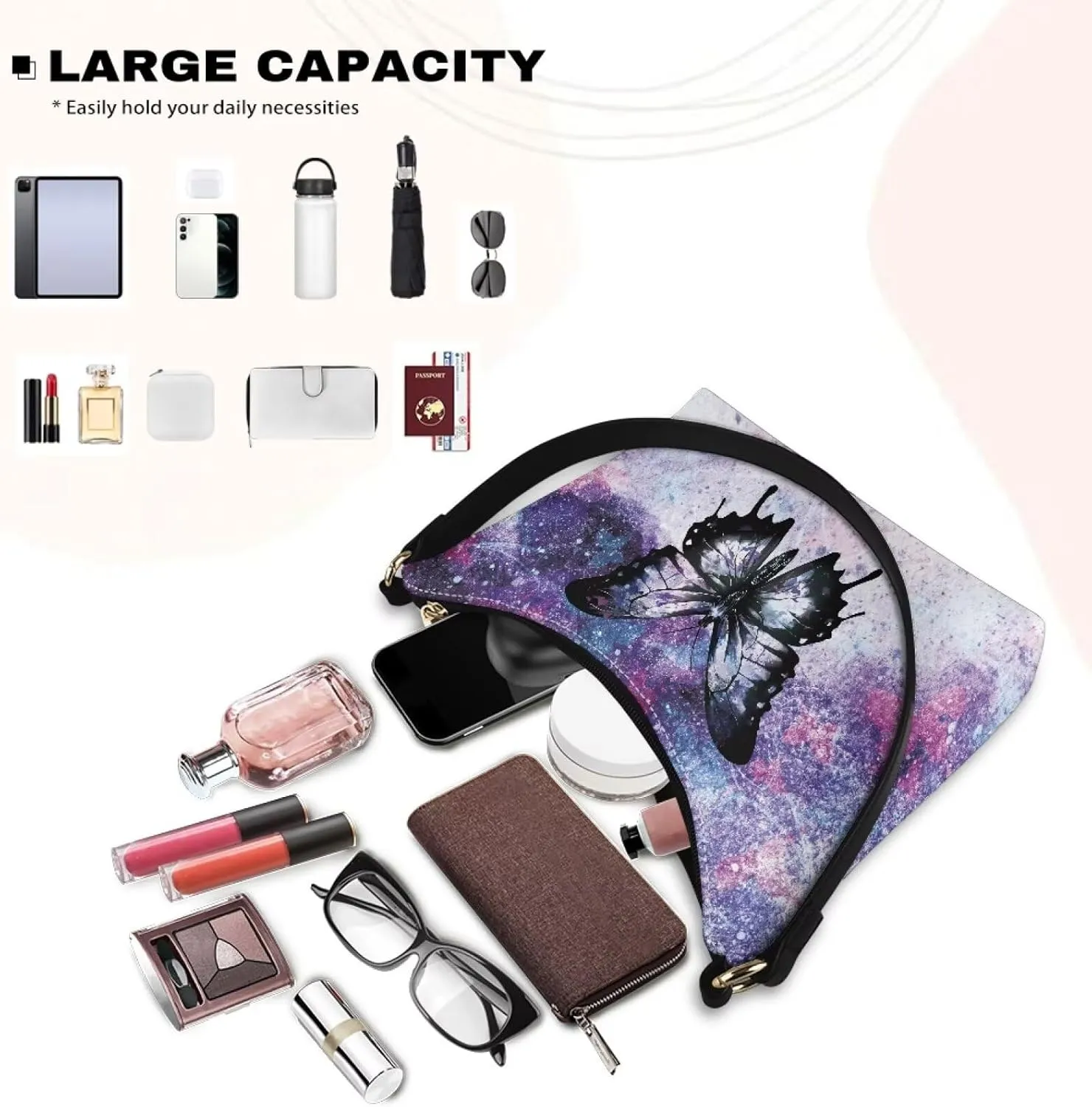 Handbag for Women Leather Underam Shoulder Bag with Zipper Fashion Work Purse Waterproof Travel Wallet