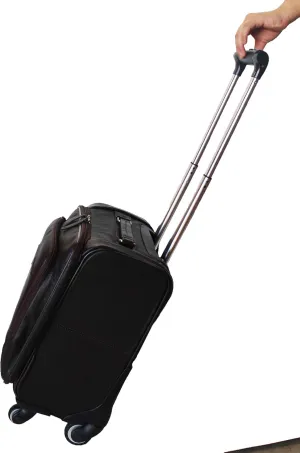 Handcrafted Leather Carry-On Travel Suitcase Wheels Aircraft 18SKL