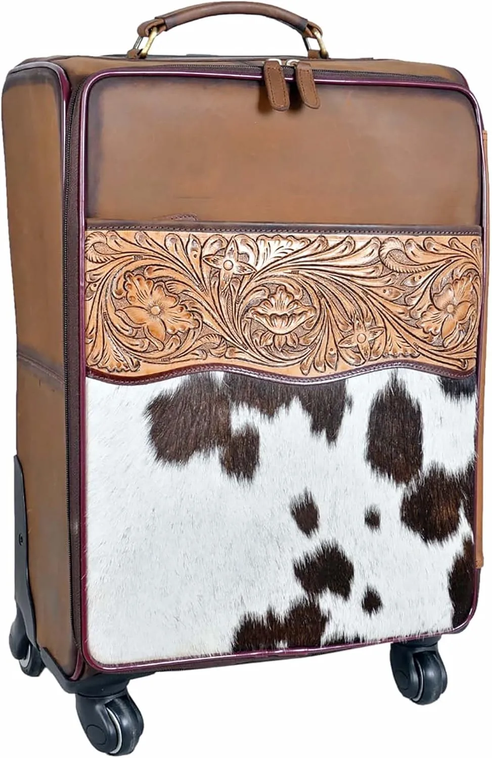Handcrafted Leather Carry-On Travel Suitcase Wheels Aircraft 18SKL