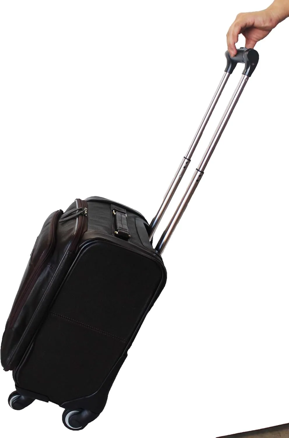Handcrafted Leather Carry-On Travel Suitcase Wheels Aircraft 18SKL