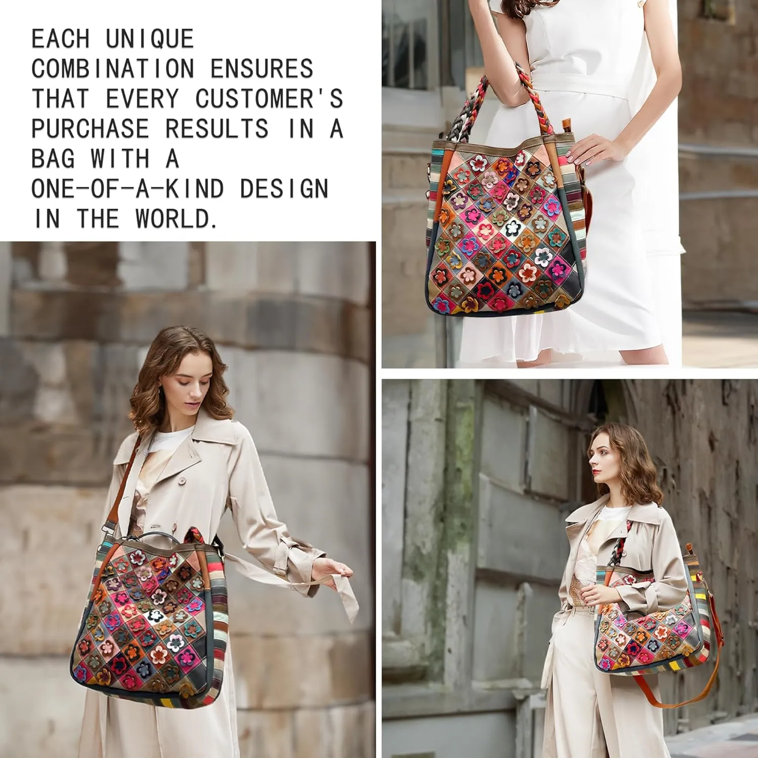 Handmade Cowhide Multi-color Block Random Stitching Unique Style Women's Bag - Crossbody, Shoulder and Handheld