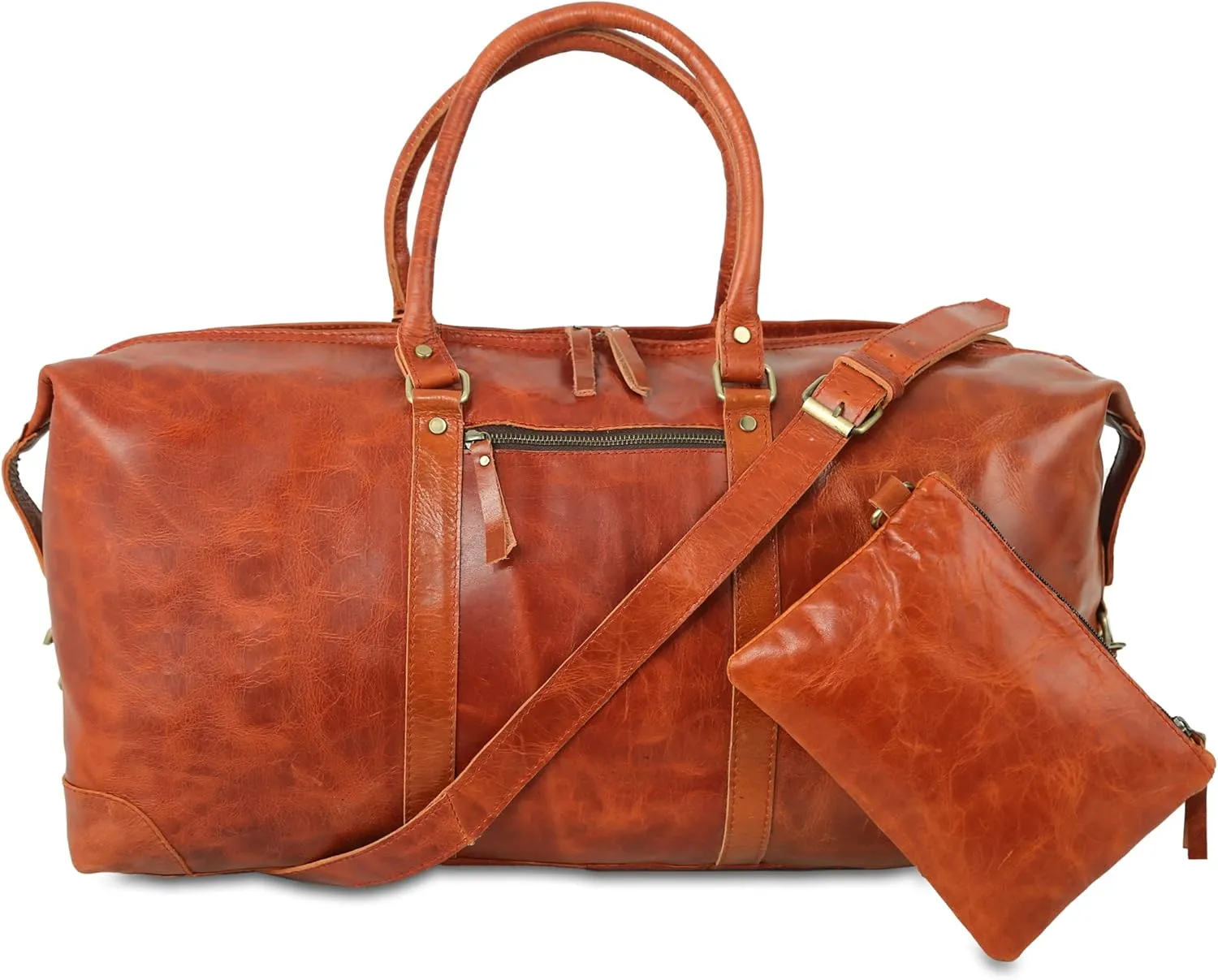 Handmade Full Grain Leather Duffel Bag,Overnight 21 Inch Weekender Durable Duffel Gym Bag,Travel Bag with Shoe Compartment, Large Capacity Travel Bag,Carry-On Luggage Handbag For Men/Women