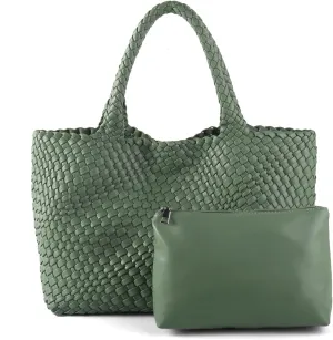Handmade Woven Bag Satchel Handbag For Women Vegan Leather Tote Bag With Purses Travel Shoulder Bag Underarm Bag