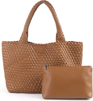 Handmade Woven Bag Satchel Handbag For Women Vegan Leather Tote Bag With Purses Travel Shoulder Bag Underarm Bag
