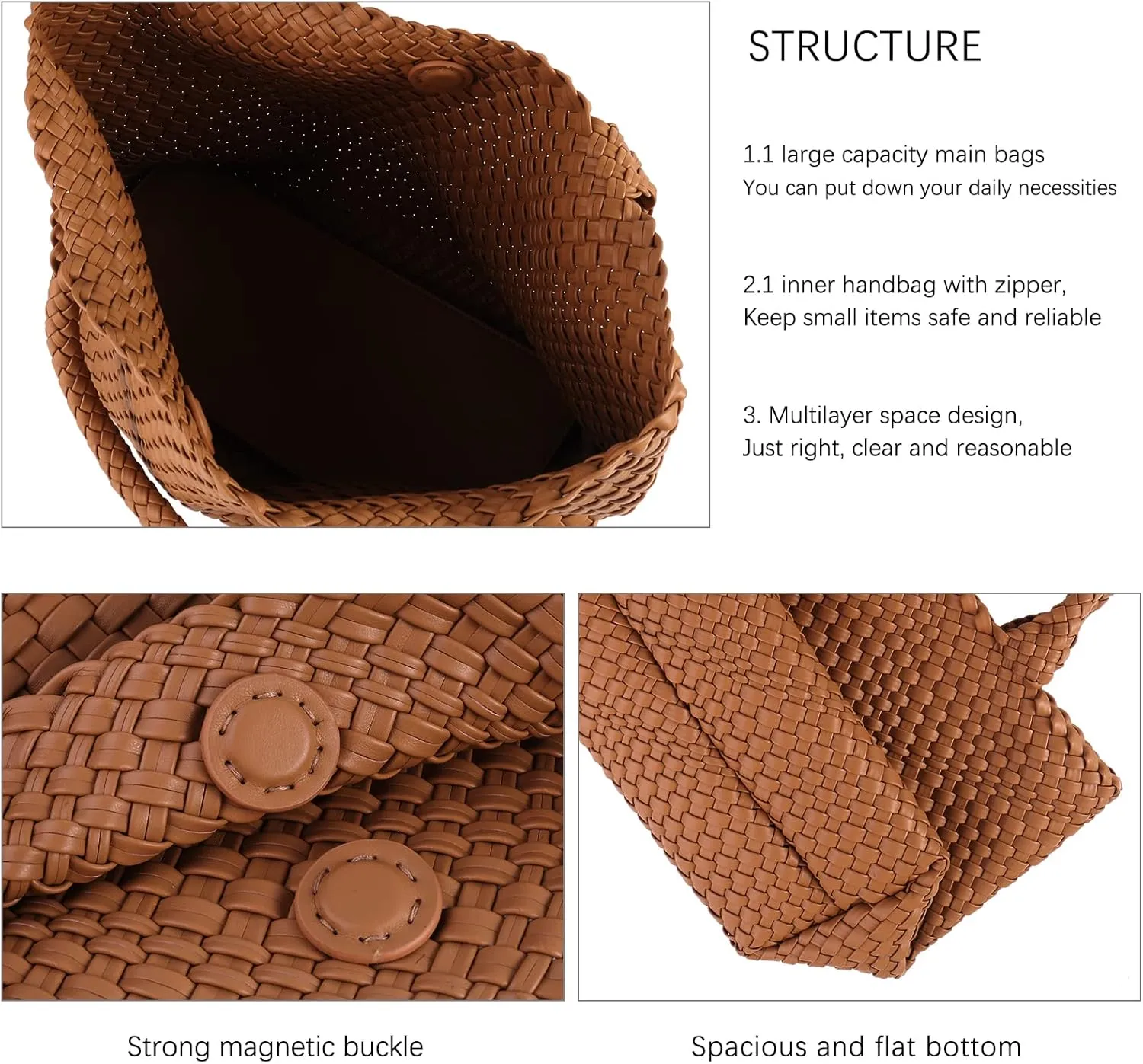 Handmade Woven Bag Satchel Handbag For Women Vegan Leather Tote Bag With Purses Travel Shoulder Bag Underarm Bag