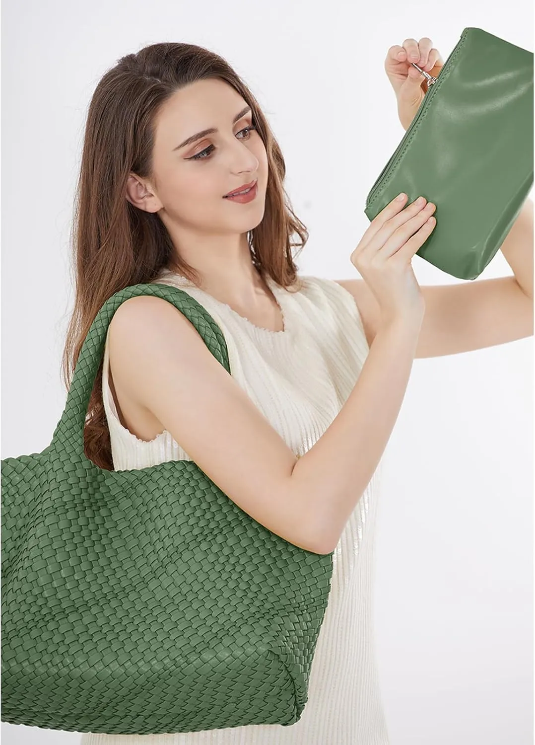 Handmade Woven Bag Satchel Handbag For Women Vegan Leather Tote Bag With Purses Travel Shoulder Bag Underarm Bag