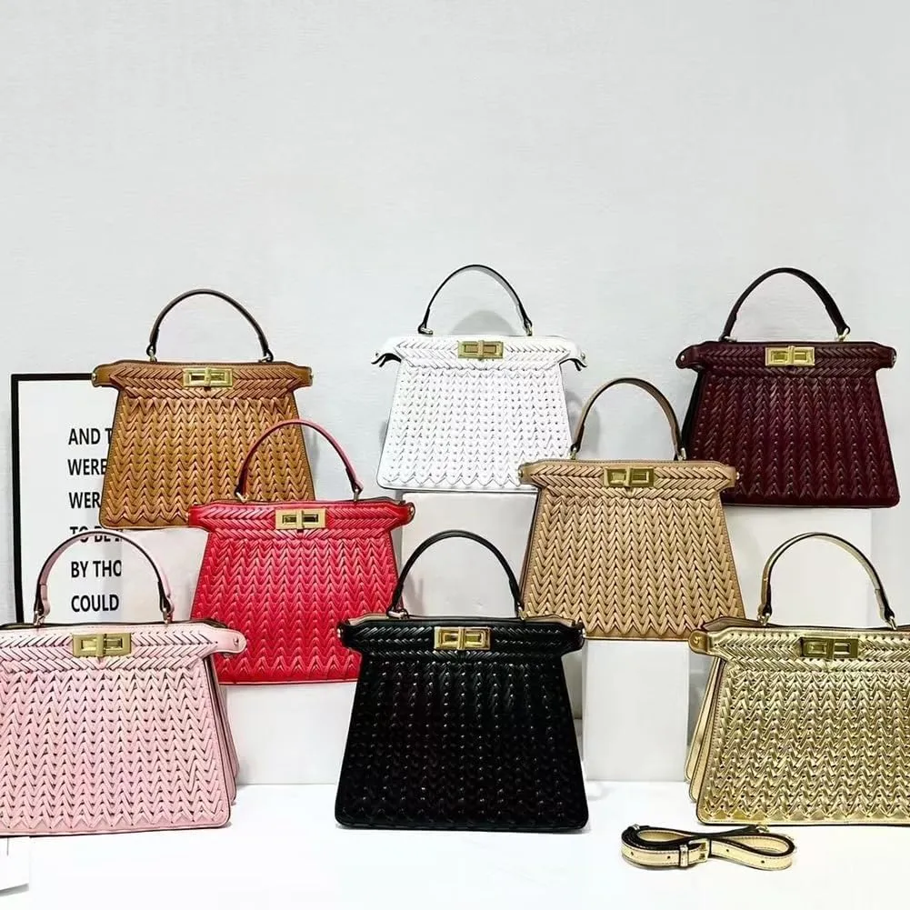 Handmade Woven Vegan Leather Square Handbag, Top Handle Stylish Crossbody Clutch Tote, Large Travel Beach Shoulder Hobo Bag