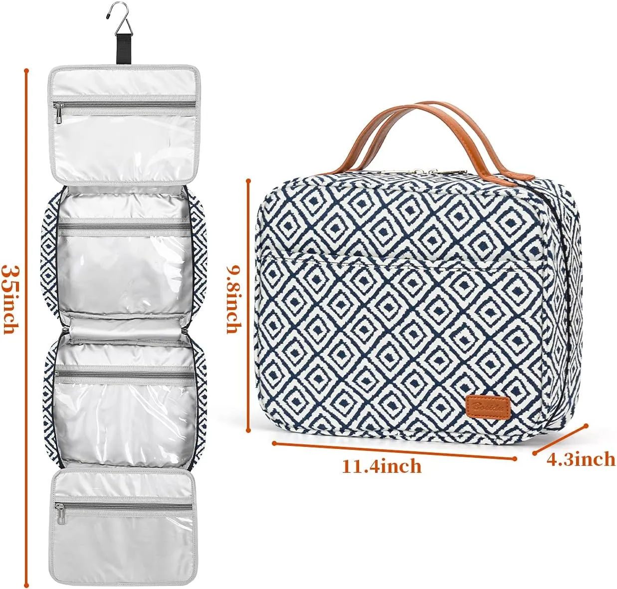 Hanging Travel Toiletry Bag,Large Capacity Cosmetic Travel Toiletry Organizer for Women with 4 Compartments & 1 Sturdy Hook,Perfect for Travel/Daily Use/Christmas