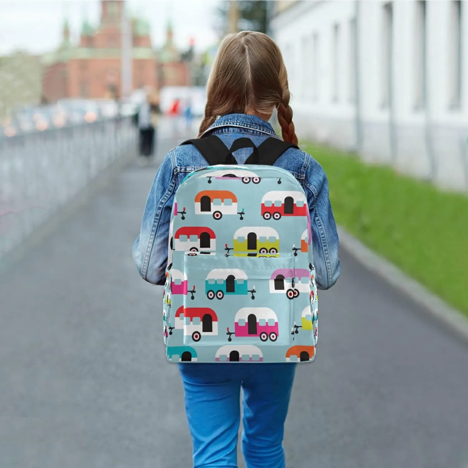 Happy Camper Caravan Backpack, Travel Rucksack Lightweight School Bookbag Daypack for Adults Teen Students Boys Girls
