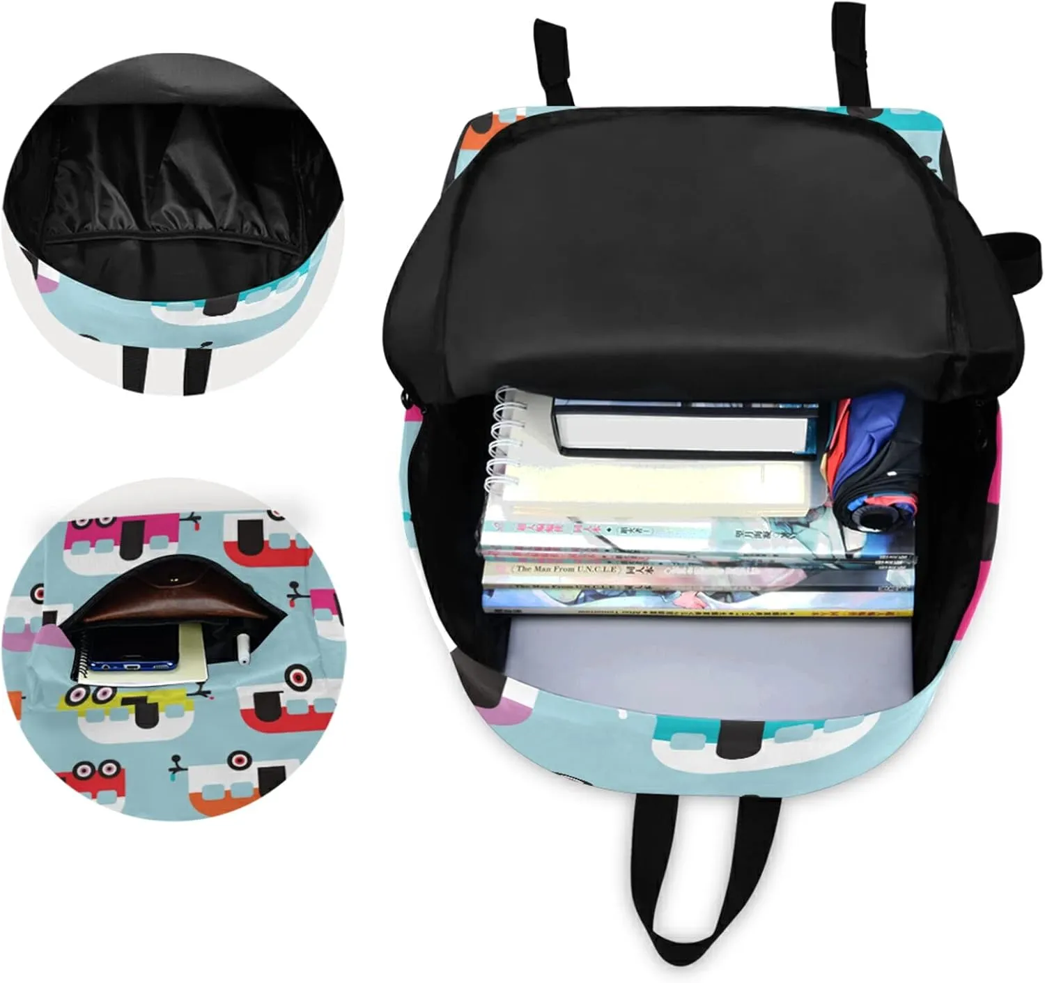 Happy Camper Caravan Backpack, Travel Rucksack Lightweight School Bookbag Daypack for Adults Teen Students Boys Girls