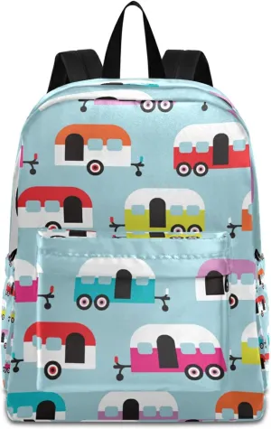 Happy Camper Caravan Backpack, Travel Rucksack Lightweight School Bookbag Daypack for Adults Teen Students Boys Girls