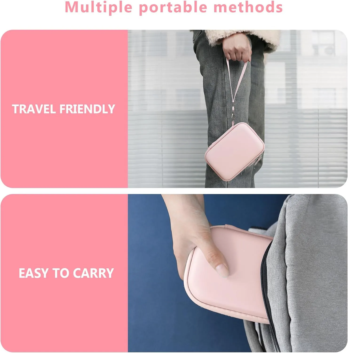 Hard Carrying Case for vretti/LFPERT Label Maker Machine, HP2 Portable Bluetooth Label Printer Storage Holder Travel Bag with Mesh Pocket for Tapes, Charging Cable, Pink