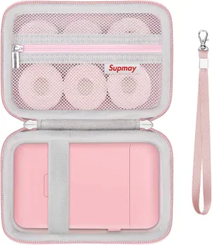 Hard Carrying Case for vretti/LFPERT Label Maker Machine, HP2 Portable Bluetooth Label Printer Storage Holder Travel Bag with Mesh Pocket for Tapes, Charging Cable, Pink