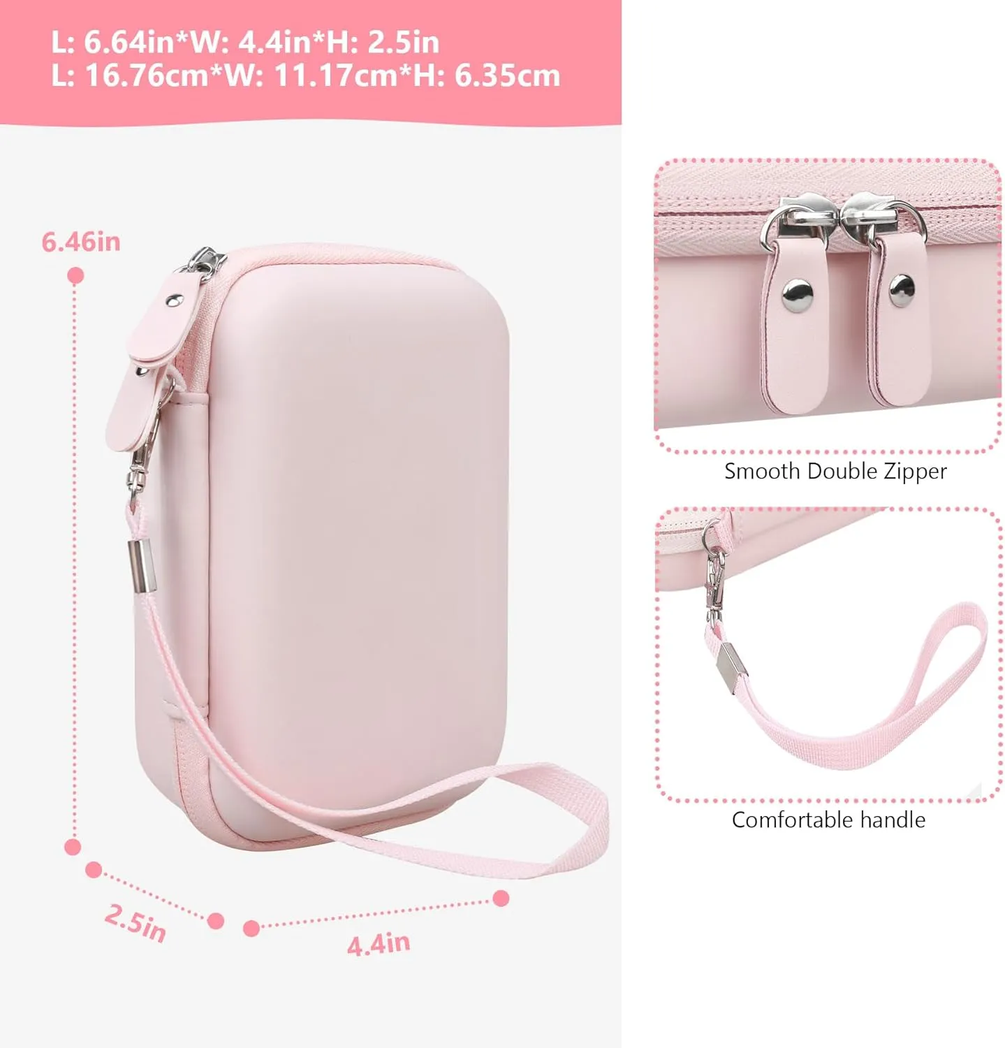 Hard Carrying Case for vretti/LFPERT Label Maker Machine, HP2 Portable Bluetooth Label Printer Storage Holder Travel Bag with Mesh Pocket for Tapes, Charging Cable, Pink