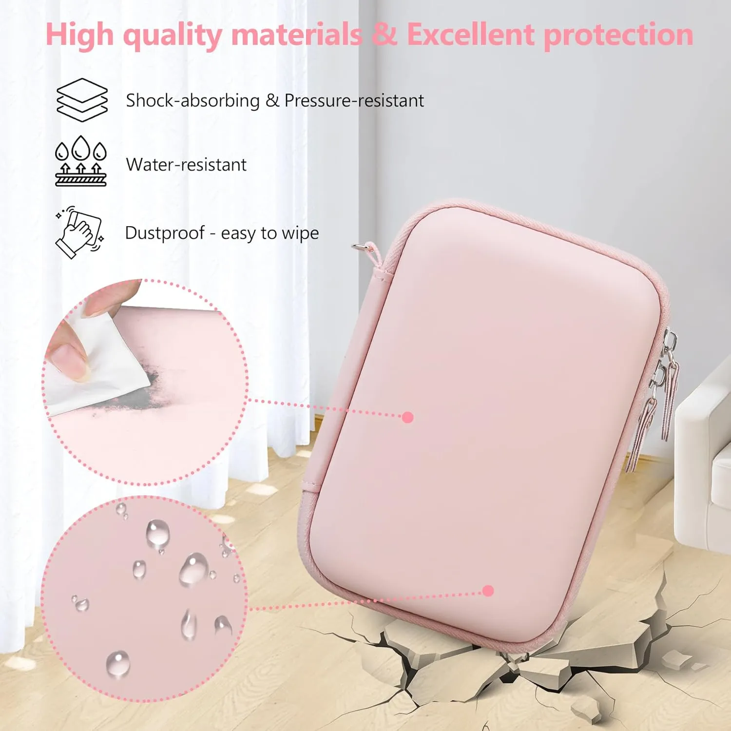 Hard Carrying Case for vretti/LFPERT Label Maker Machine, HP2 Portable Bluetooth Label Printer Storage Holder Travel Bag with Mesh Pocket for Tapes, Charging Cable, Pink