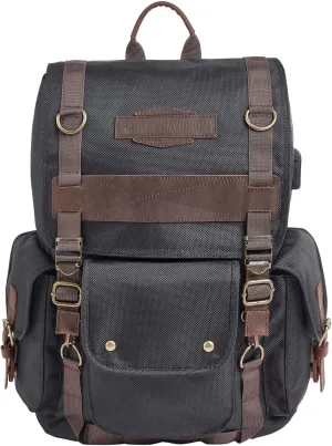 Harley-Davidson Travel Backpack, Ponderosa Ballistic & Leather USB Bag - Black