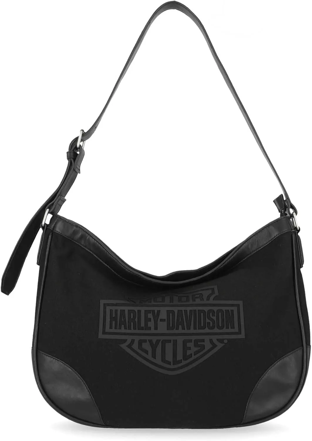 Harley-Davidson Women's B&S Logo Canvas Leather Hobo Shoulder Purse, Black