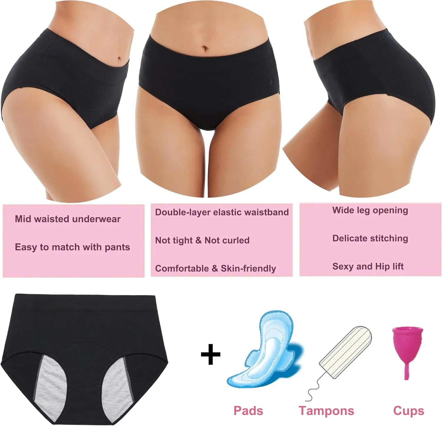 HATSURE Period Underwear for Women Leak Proof Cotton Overnight Menstrual Panties Briefs (Multipack)