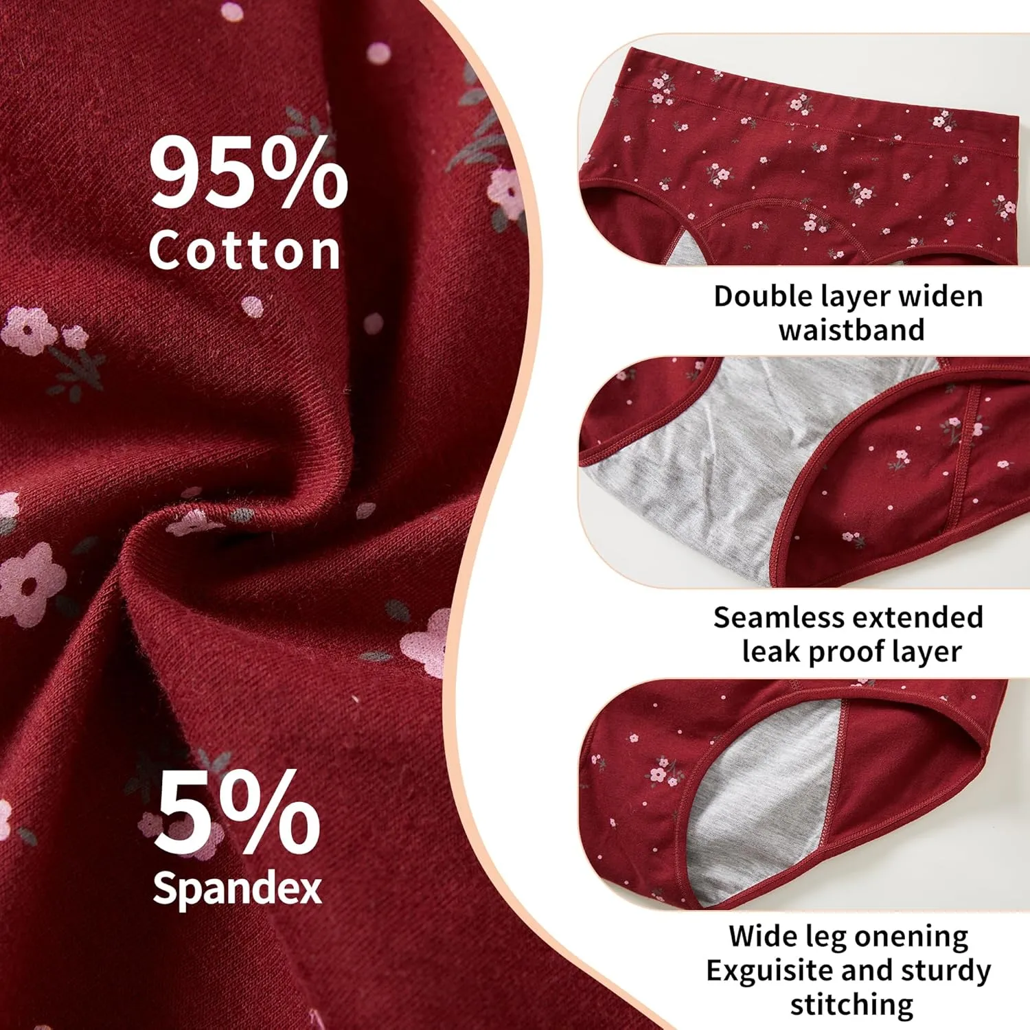 HATSURE Period Underwear for Women Leak Proof Cotton Overnight Menstrual Panties Briefs (Multipack)