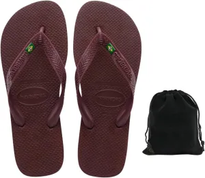 Havaianas Unisex Brazil Logo Flip Flops - Durable, Comfortable, Stylish Sandals for Men & Women, Perfect for Beach & Casual Wear, Includes Velvet Pouch, 11-12, Grape Wine