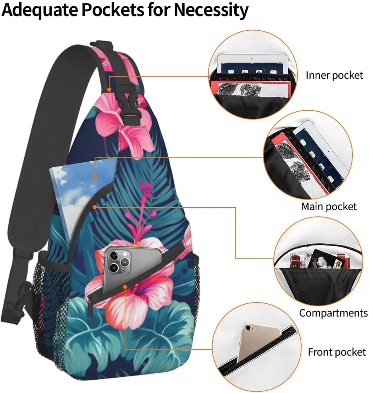 Hawaii Pink Flower Print Men'S Casual Crossbody Chest Bag - A Versatile Accessory For Everyday Use And Short Trips