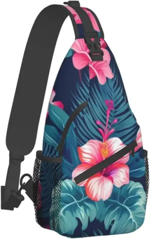 Hawaii Pink Flower Print Men'S Casual Crossbody Chest Bag - A Versatile Accessory For Everyday Use And Short Trips