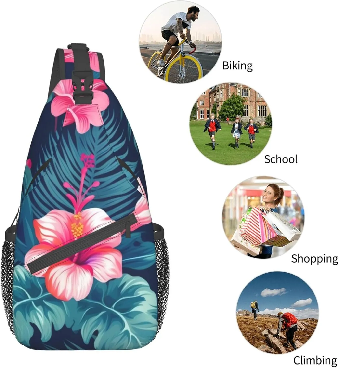 Hawaii Pink Flower Print Men'S Casual Crossbody Chest Bag - A Versatile Accessory For Everyday Use And Short Trips