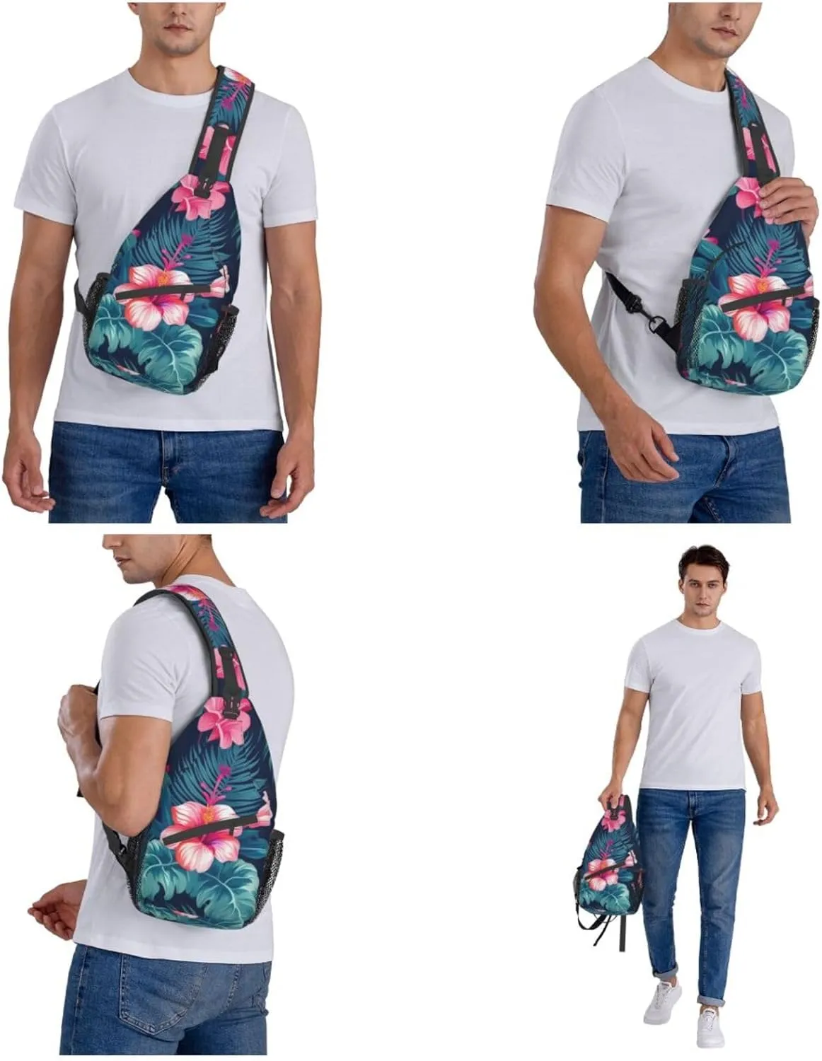 Hawaii Pink Flower Print Men'S Casual Crossbody Chest Bag - A Versatile Accessory For Everyday Use And Short Trips