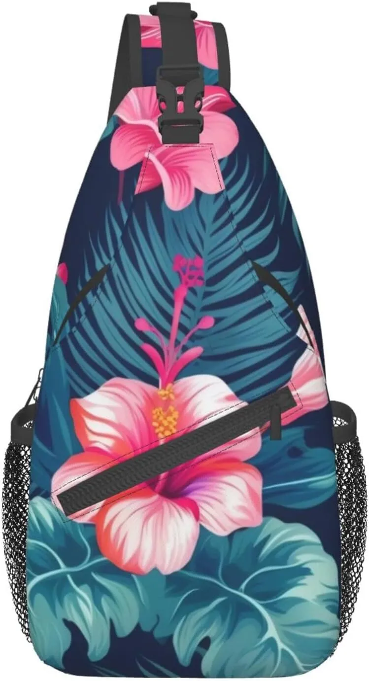 Hawaii Pink Flower Print Men'S Casual Crossbody Chest Bag - A Versatile Accessory For Everyday Use And Short Trips