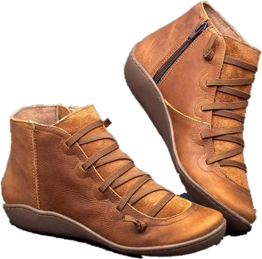 Hbeylia Flat Sneaker Boots For Women Men Fashion Casual Leather Lace Up Low Heel Ankle Booties Vintage Roman Walking Short Boots Spring Autumn Winter Shoes