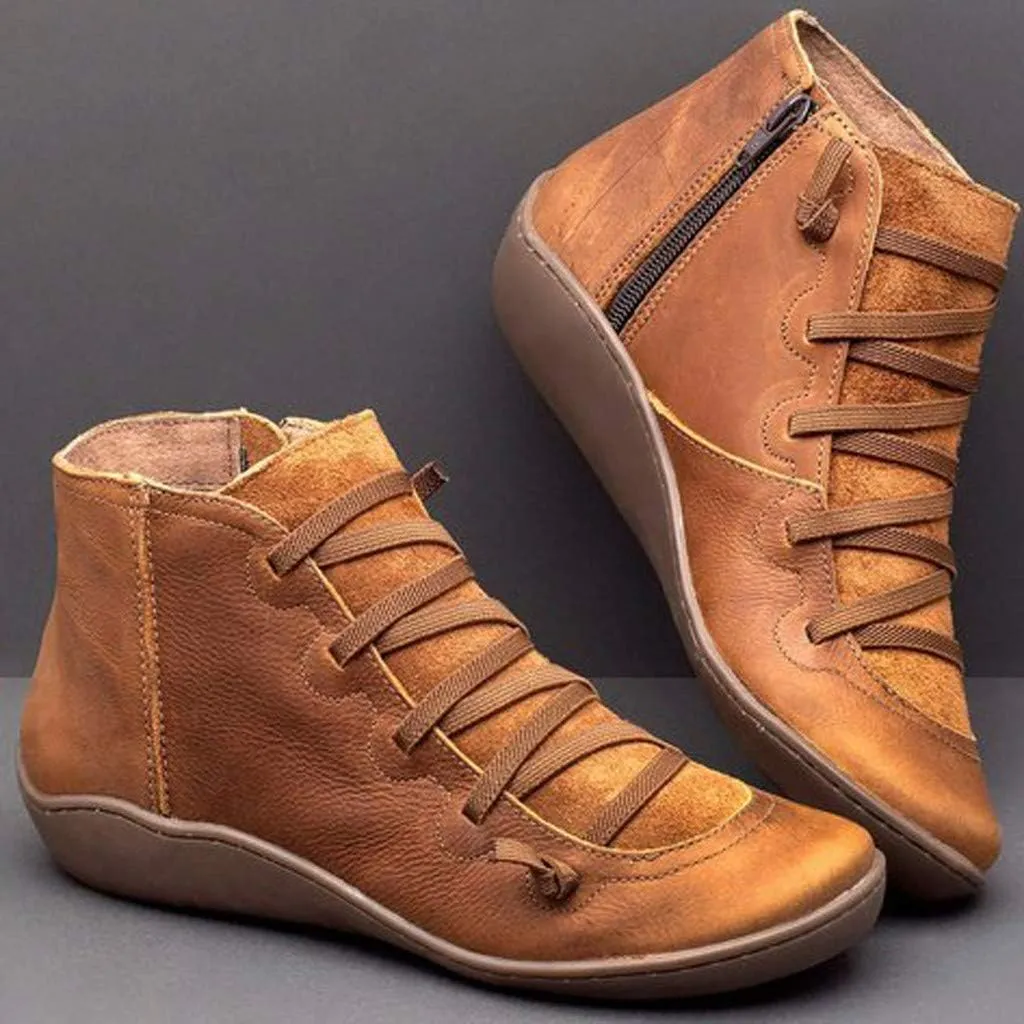 Hbeylia Flat Sneaker Boots For Women Men Fashion Casual Leather Lace Up Low Heel Ankle Booties Vintage Roman Walking Short Boots Spring Autumn Winter Shoes