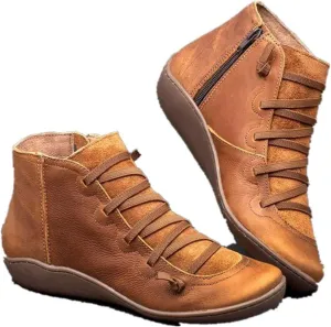 Hbeylia Flat Sneaker Boots For Women Men Fashion Casual Leather Lace Up Low Heel Ankle Booties Vintage Roman Walking Short Boots Spring Autumn Winter Shoes