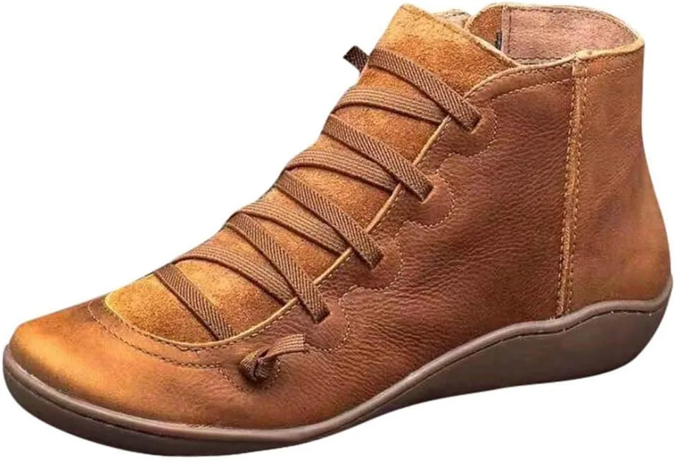 Hbeylia Flat Sneaker Boots For Women Men Fashion Casual Leather Lace Up Low Heel Ankle Booties Vintage Roman Walking Short Boots Spring Autumn Winter Shoes