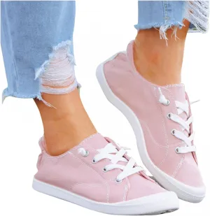 Hbeylia Low Top Canvas Shoes For Women Lady Girls Casual Soft Comfort Lace Up Fashion Sneakers Slip On Flats Walking Driving Running Outdoor Sports Shoes For Students