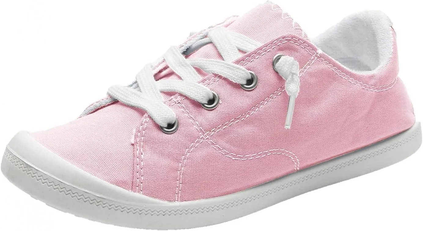 Hbeylia Low Top Canvas Shoes For Women Lady Girls Casual Soft Comfort Lace Up Fashion Sneakers Slip On Flats Walking Driving Running Outdoor Sports Shoes For Students