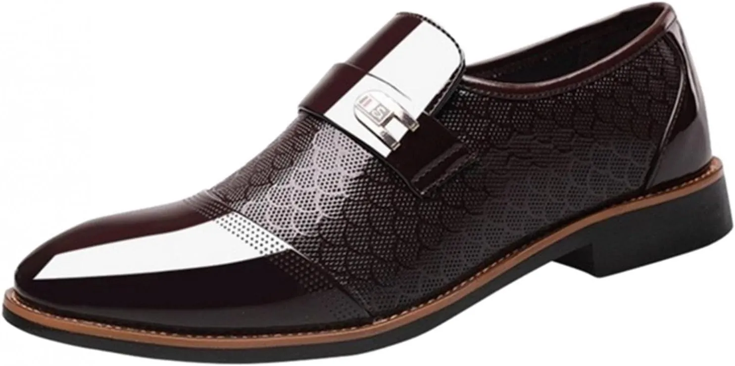 Hbeylia Men's Prince Classic Modern Formal Oxford Wingtip Dress Shoes Fashion Leather Slip On Pointed Toe Formal Business Shoes Tuxedo Modern Derby Shoes For Men Business Office Work Wedding