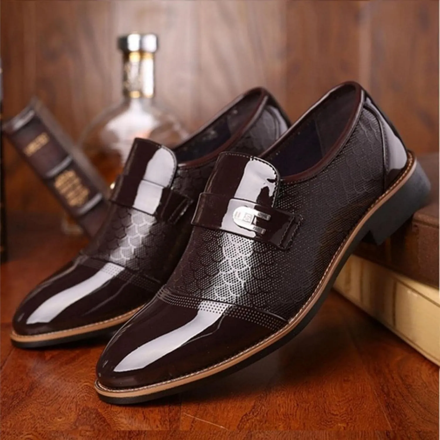 Hbeylia Men's Prince Classic Modern Formal Oxford Wingtip Dress Shoes Fashion Leather Slip On Pointed Toe Formal Business Shoes Tuxedo Modern Derby Shoes For Men Business Office Work Wedding