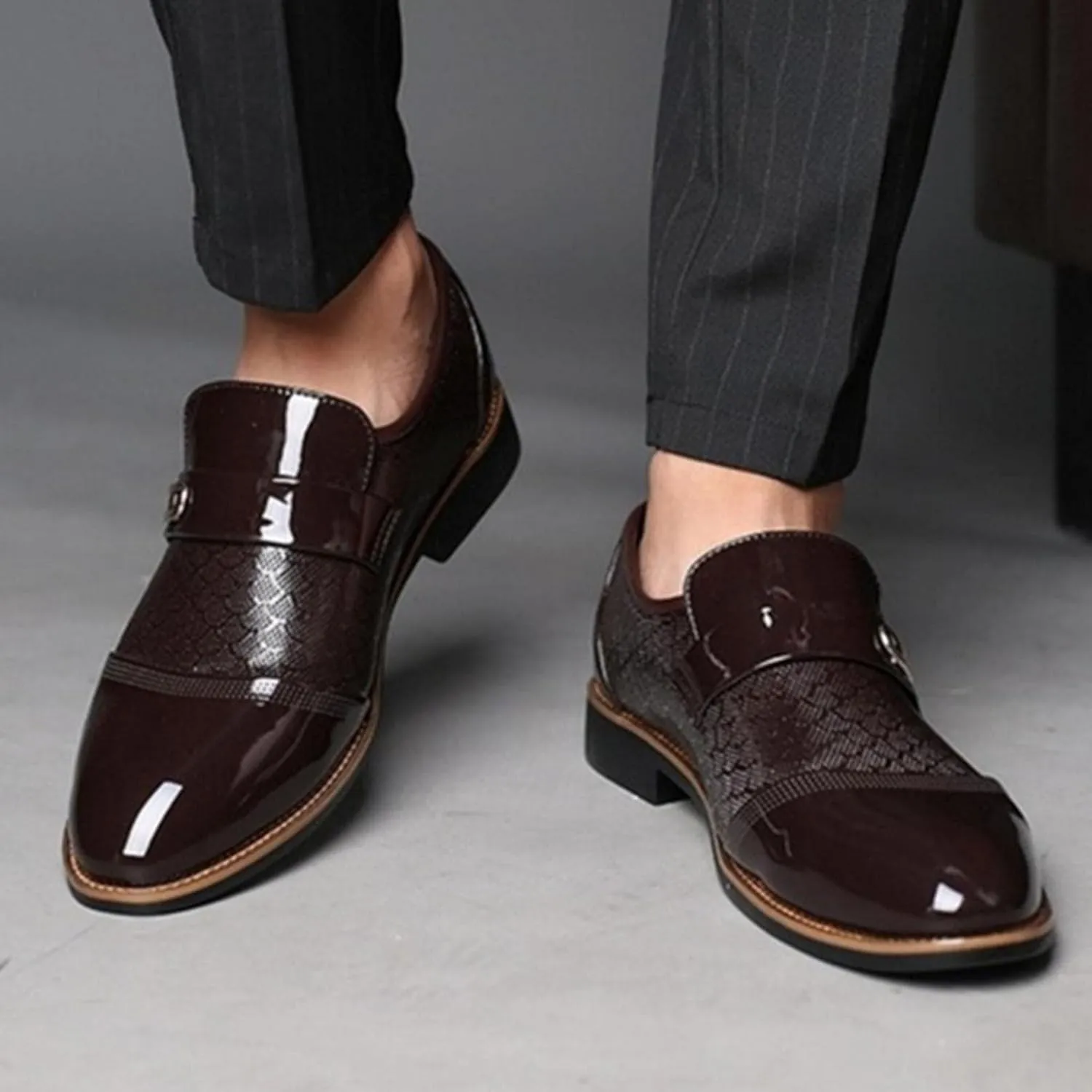 Hbeylia Men's Prince Classic Modern Formal Oxford Wingtip Dress Shoes Fashion Leather Slip On Pointed Toe Formal Business Shoes Tuxedo Modern Derby Shoes For Men Business Office Work Wedding