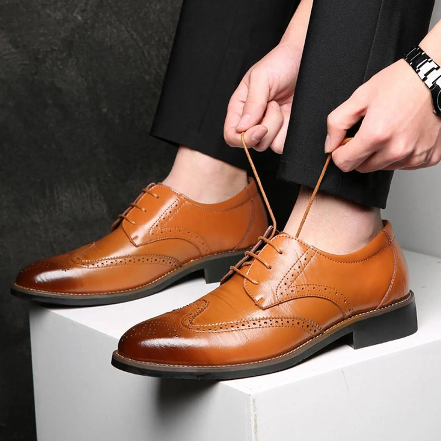Hbeylia Mens Tuxedo Shoes Patent Leather Lace Up Formal Business Oxford Dress Shoes Classic Fashion Closed Pointed Toe Leather Tuxedo Oxford Wingtip Dress Shoes For Men Business Office Work Wedding