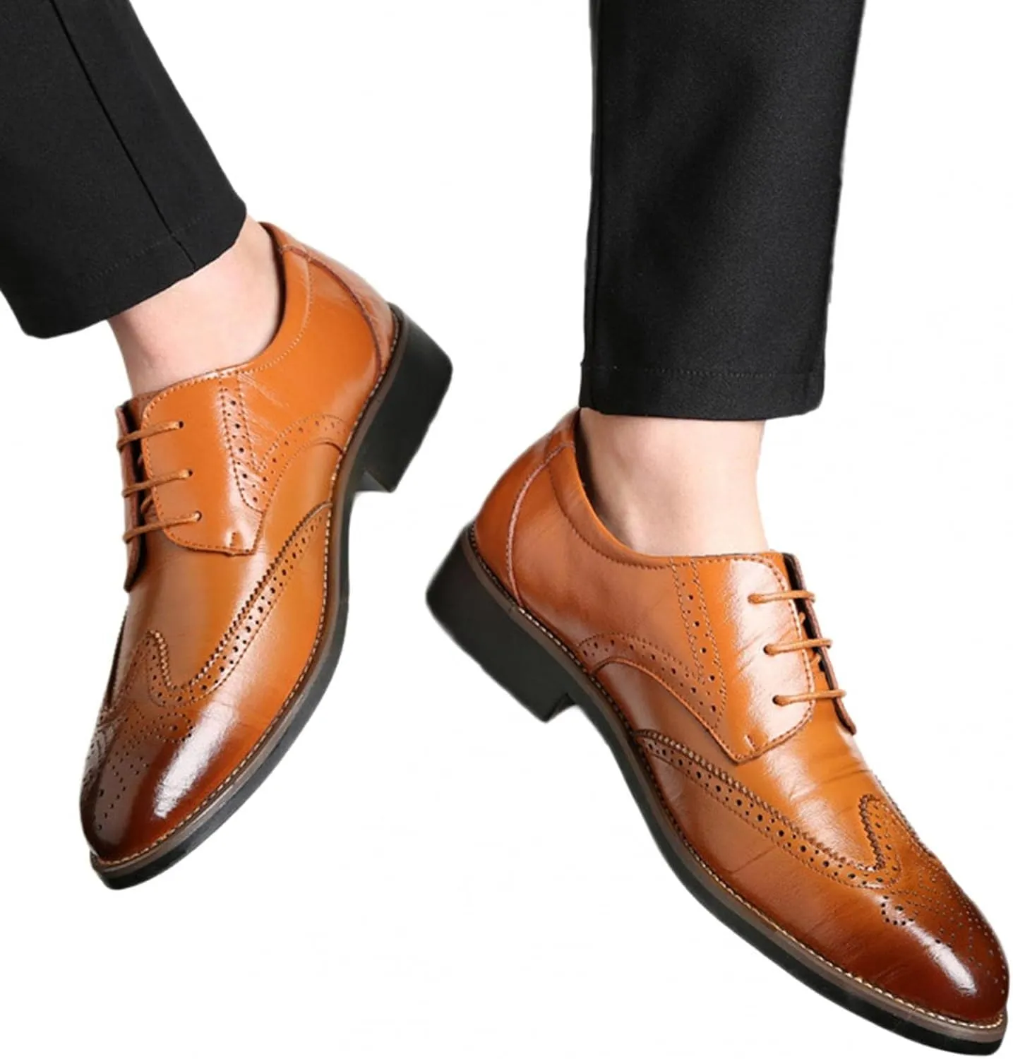 Hbeylia Mens Tuxedo Shoes Patent Leather Lace Up Formal Business Oxford Dress Shoes Classic Fashion Closed Pointed Toe Leather Tuxedo Oxford Wingtip Dress Shoes For Men Business Office Work Wedding