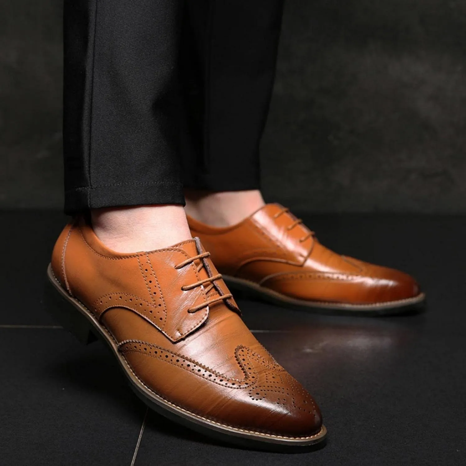 Hbeylia Mens Tuxedo Shoes Patent Leather Lace Up Formal Business Oxford Dress Shoes Classic Fashion Closed Pointed Toe Leather Tuxedo Oxford Wingtip Dress Shoes For Men Business Office Work Wedding