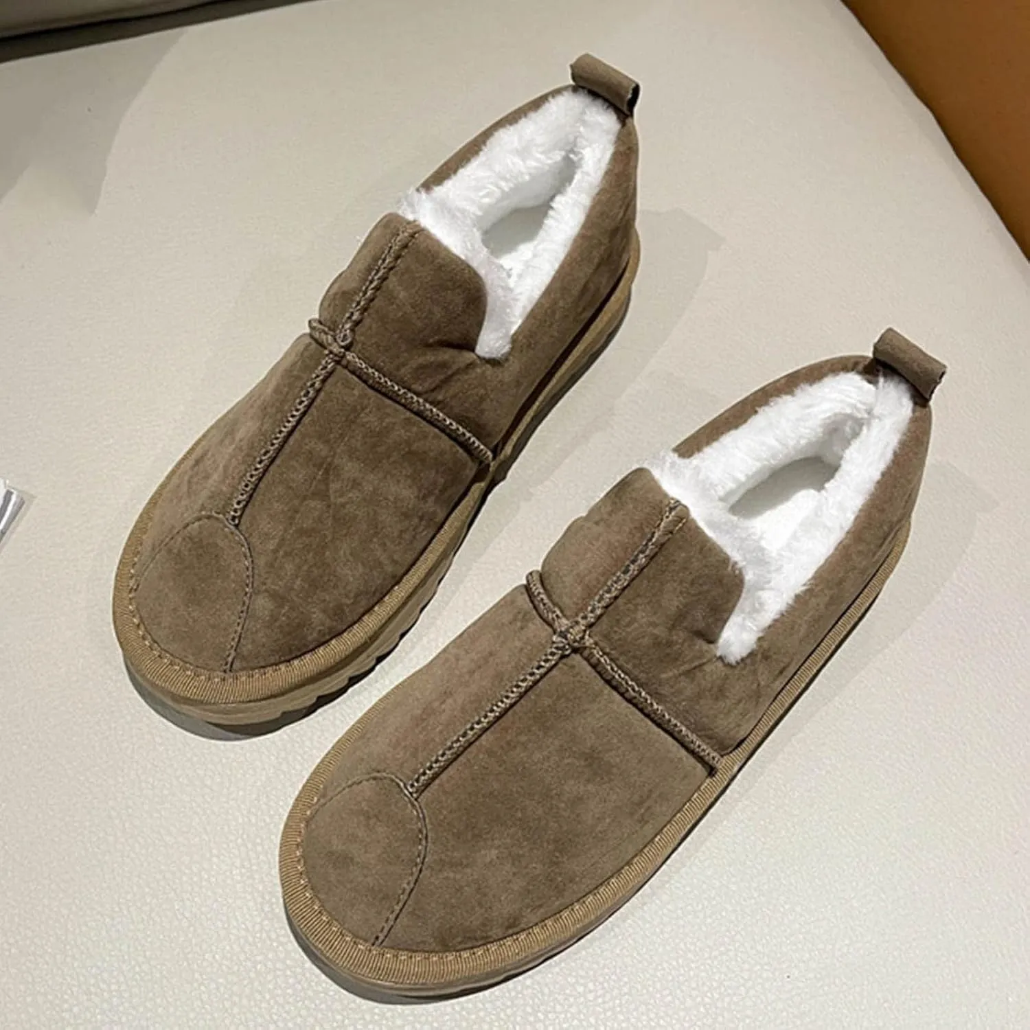 Hbeylia Slip On Loafers Boots For Women Fashion Casual Soft Cozy Warm Suede Plush Fur Lined Slip-On Flats Non Skids Ankle Booties Walking Driving Shoes Fashion Sneakers Short Boots With Fleece Lining