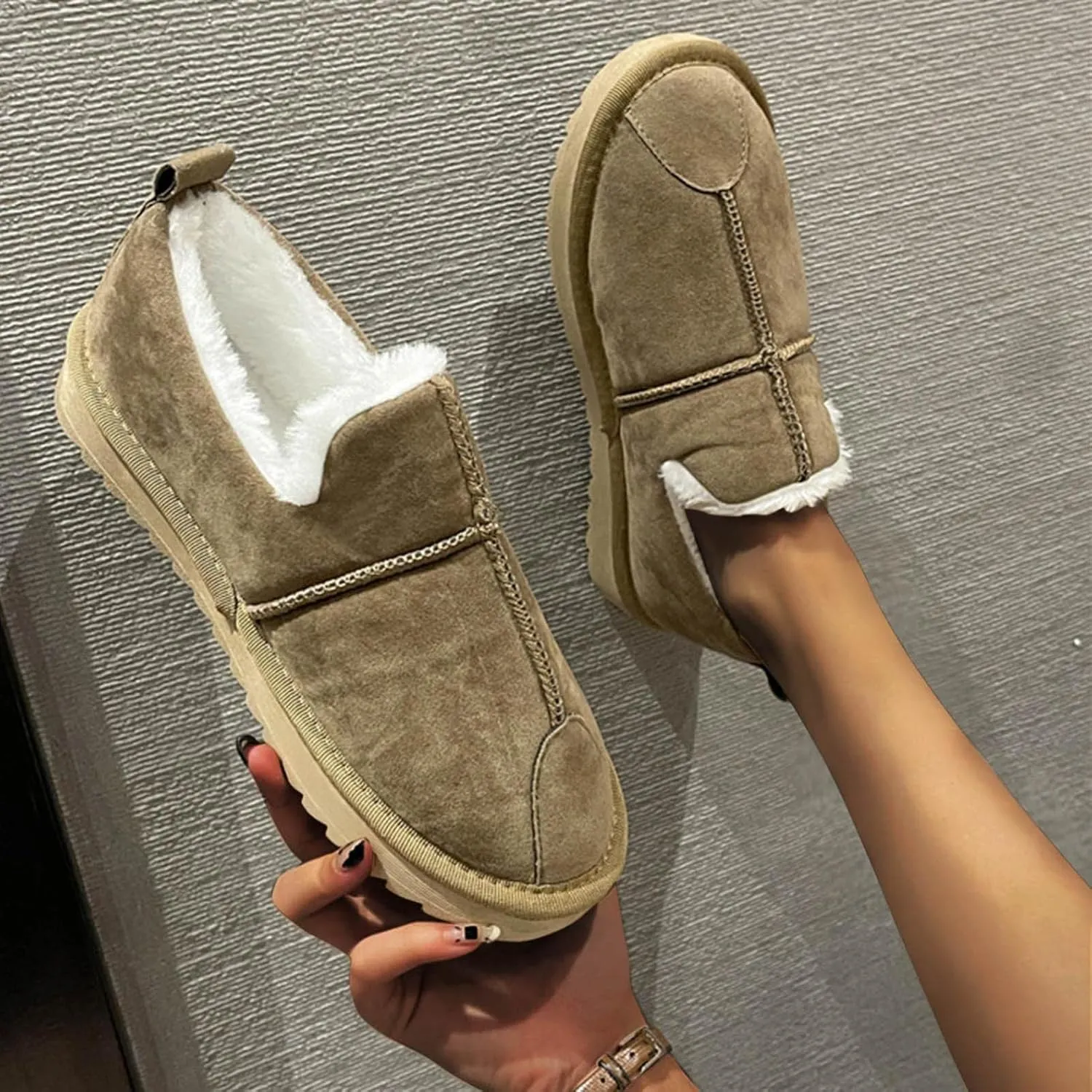 Hbeylia Slip On Loafers Boots For Women Fashion Casual Soft Cozy Warm Suede Plush Fur Lined Slip-On Flats Non Skids Ankle Booties Walking Driving Shoes Fashion Sneakers Short Boots With Fleece Lining