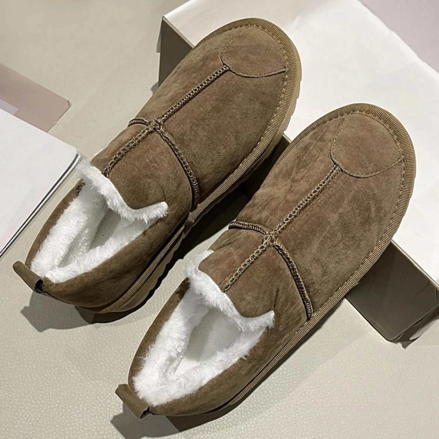 Hbeylia Slip On Loafers Boots For Women Fashion Casual Soft Cozy Warm Suede Plush Fur Lined Slip-On Flats Non Skids Ankle Booties Walking Driving Shoes Fashion Sneakers Short Boots With Fleece Lining