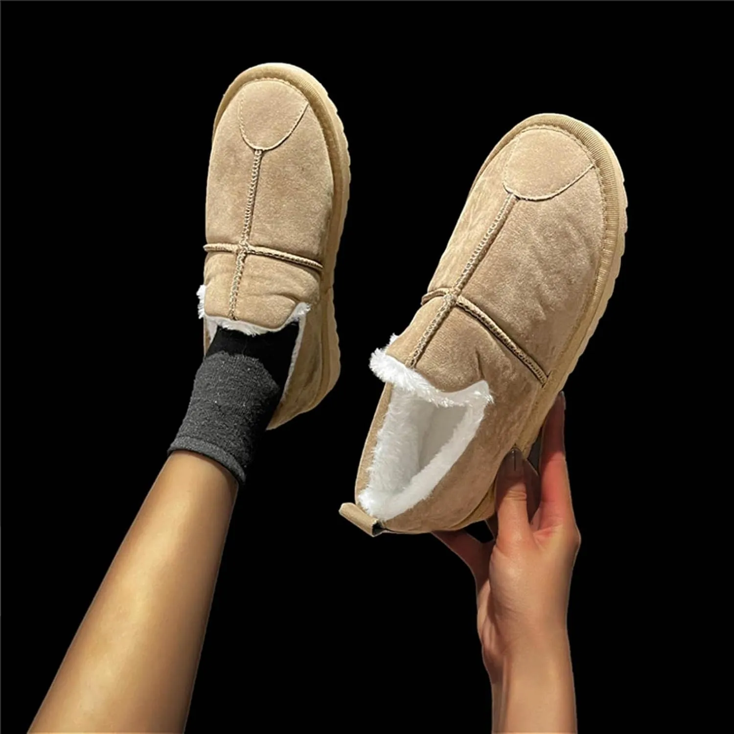 Hbeylia Slip On Loafers Boots For Women Fashion Casual Soft Cozy Warm Suede Plush Fur Lined Slip-On Flats Non Skids Ankle Booties Walking Driving Shoes Fashion Sneakers Short Boots With Fleece Lining