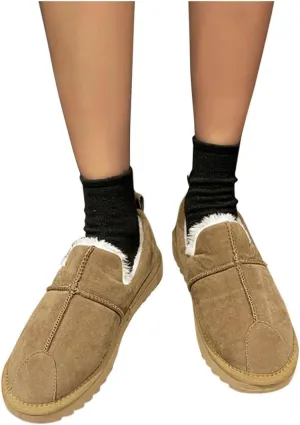 Hbeylia Slip On Loafers Boots For Women Fashion Casual Soft Cozy Warm Suede Plush Fur Lined Slip-On Flats Non Skids Ankle Booties Walking Driving Shoes Fashion Sneakers Short Boots With Fleece Lining