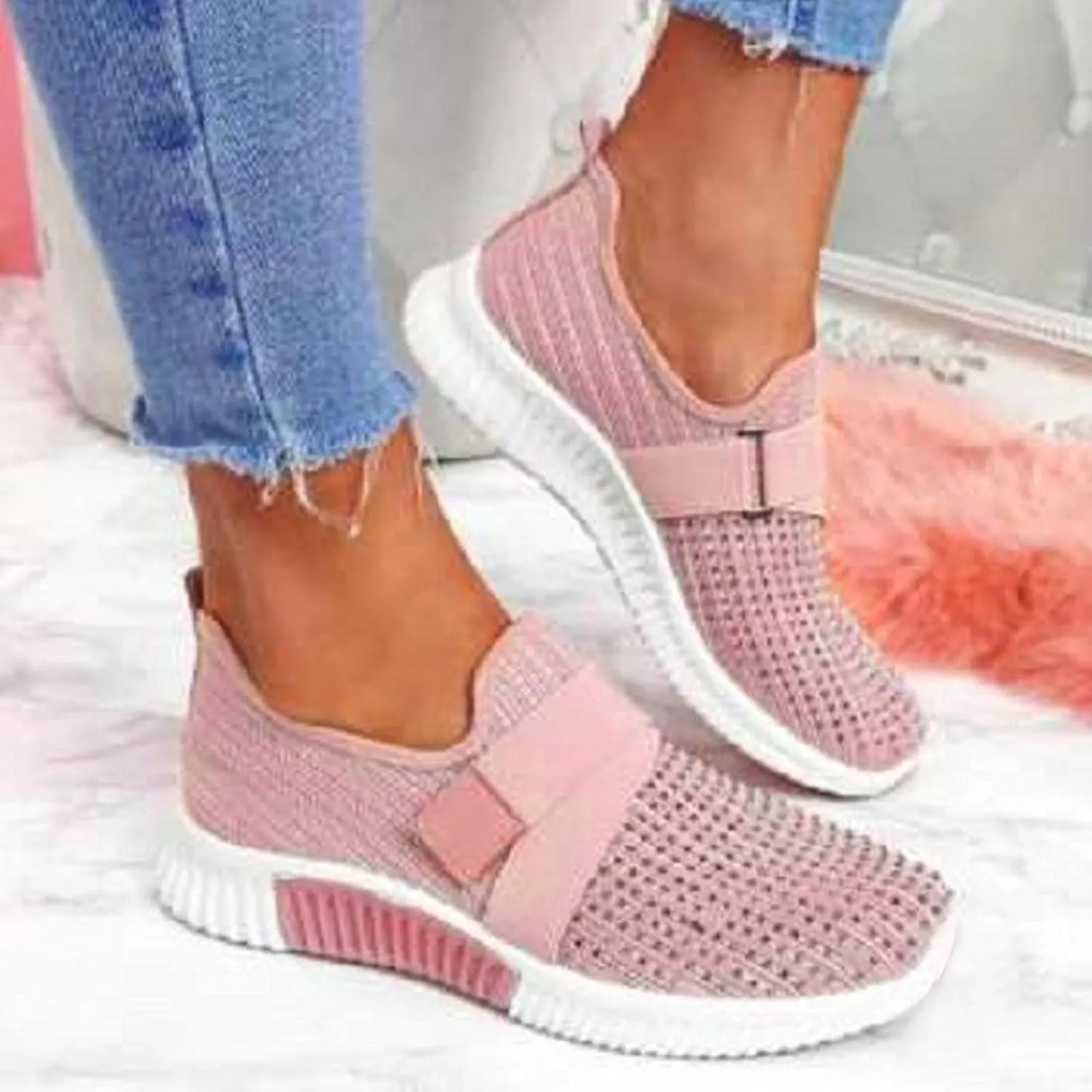 Hbeylia Walking Shoes For Women Fashion Casual Beads Platform Memory Foam Athletic Running Hiking Sports Shoes Lightweight Breathable Tennis Trainers For Skateboard Skiing Work Nurse
