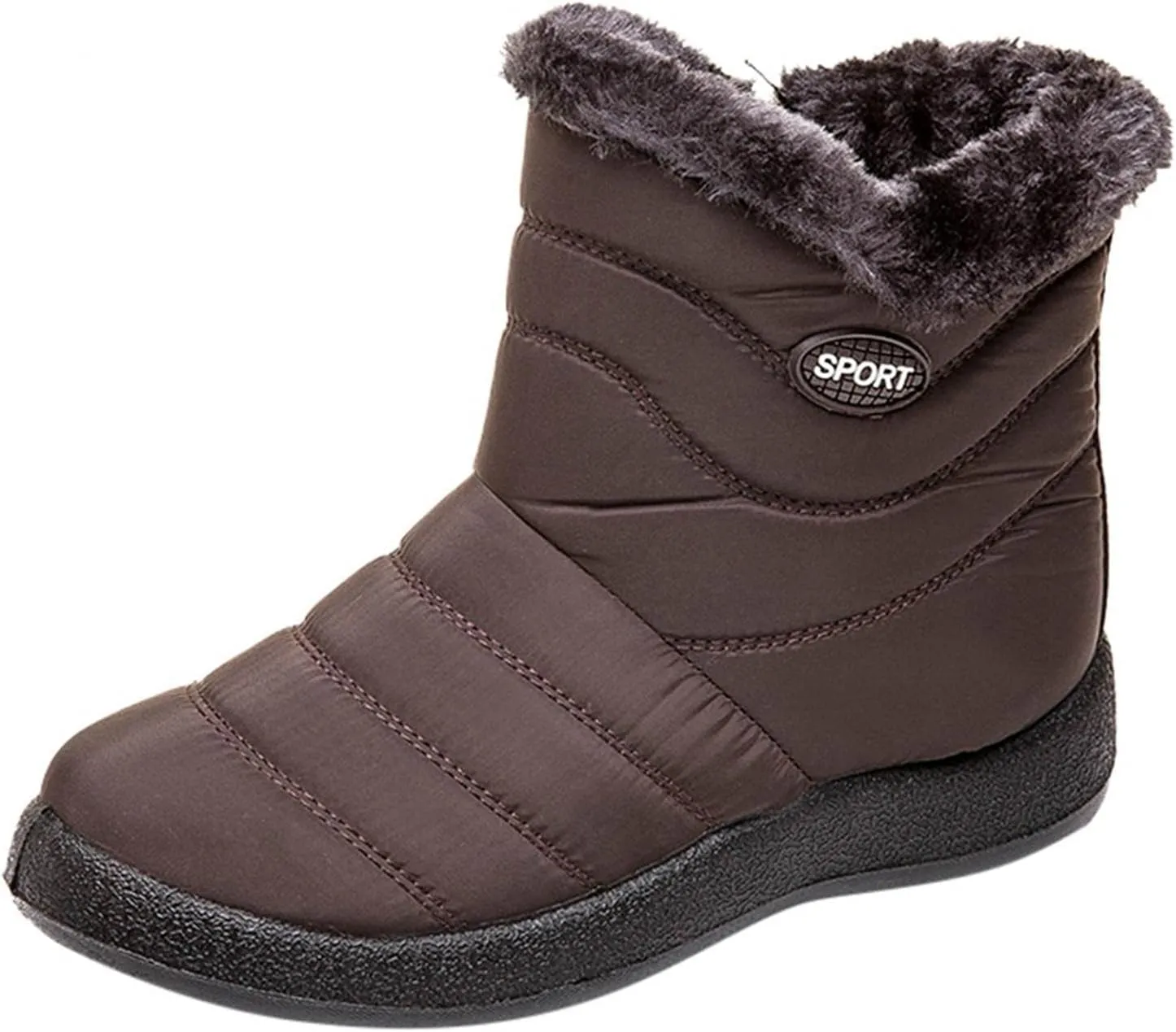 Hbeylia Winter Snow Boots For Women Lightweight Waterproof Thermal Faux Fur Slip On Flats Fuzzy Ankle Booties Soft Plush Warm Non Slip No Heels Mid Calf Short Boots For Riding Hiking Skiing Walking