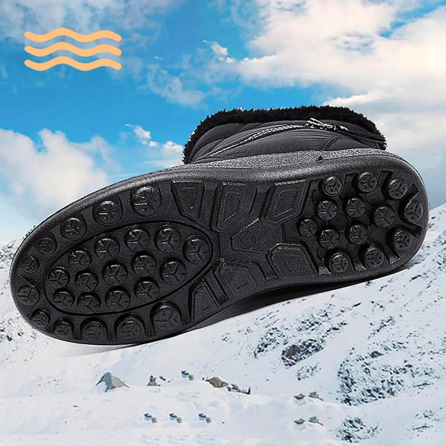 Hbeylia Winter Snow Boots For Women Waterproof Thermal Plush Fur Lined Slip On Flats Ankle Booties With Zipper Lightweight Comfort Non Slip Low Heels Plush Furry Warm Mid Calf Winter Short Boots